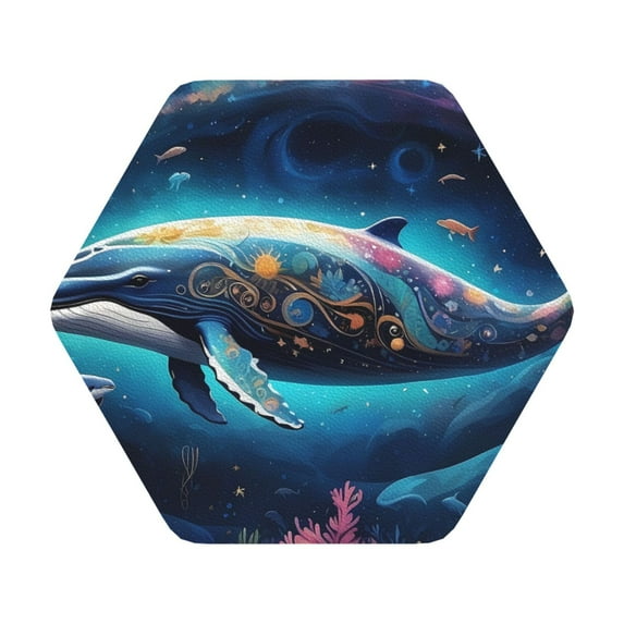 Fuzoiu Vintage Colorful Patterned Dolphin Print Leather Coasters Set,Drink Coasters Set of 6,for Tabletop Protection, Durable PVC Coasters,Home Décor and Housewarming Gift,Hexagon