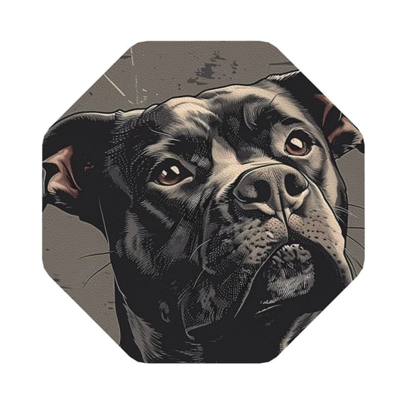 Fuzoiu Vintage Dog Illustration Print Leather Coasters Set,Drink Coasters Set of 6,for Tabletop Protection, Durable PVC Coasters,Home Décor and Housewarming Gift,Octagon