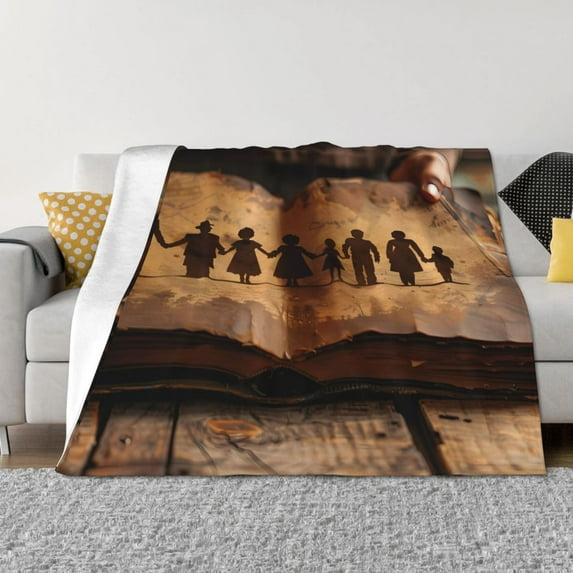 Fuzoiu Vintage Family History Book Print Flannel Blanket,Throw Blanket,Flannel Home Decor,Fleece Bed Blankets,Cozy Soft Blanket for Bed, Sofa, Camping, and Travel-80"x60"