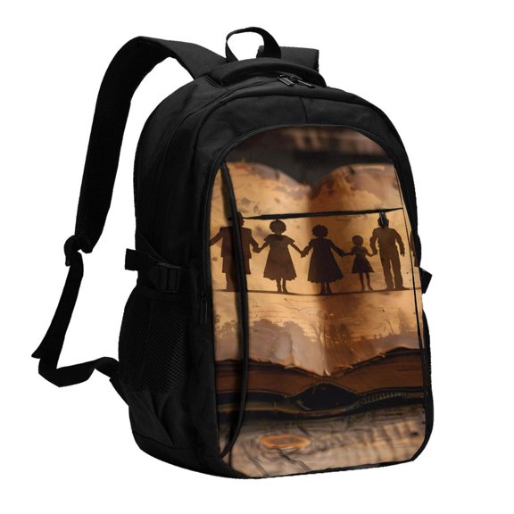 Fuzoiu Vintage Family History Book Print USB Backpack with Charging Port,Laptop Backpack,Business Travel Durable Laptops Backpack, for School, Work, Travel & Outdoor Activities