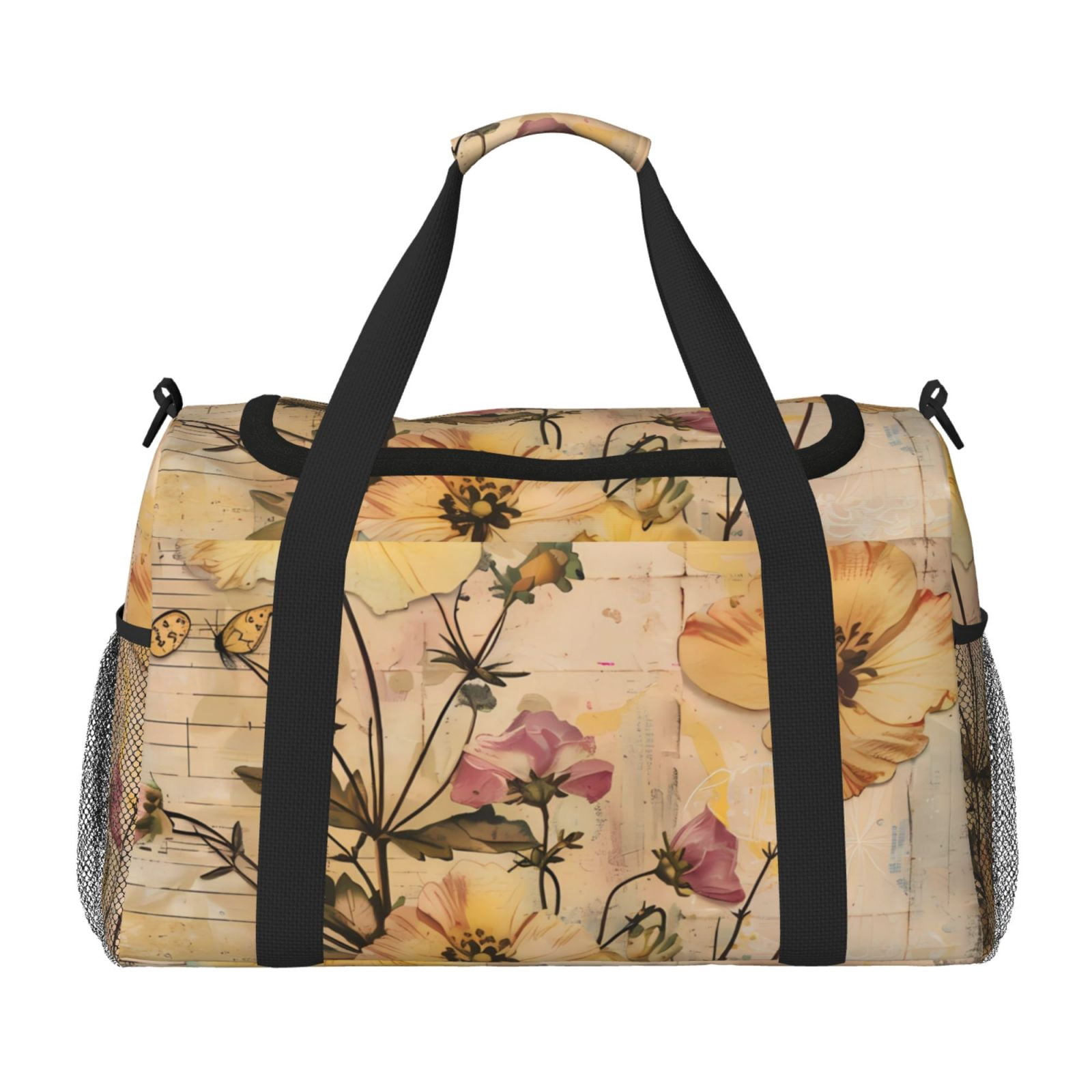 Fuzoiu Vintage Floral Butterfly Collage Print Travel Duffle Bag,Carry On Tote Bags,Duffel Bag,Sport Gym Bag, Hospital Bag for Labor and Delivery, Overnight Bag,Luggage Bag