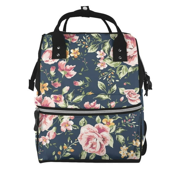 Fuzoiu Vintage Floral Print Diaper Bag Backpack,Baby Essentials Travel Tote,Multi function Waterproof Diaper Bag, Travel Essentials Baby Bag - Unisex