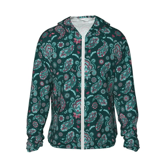 Fuzoiu Vintage Floral Print Unisex Sun Protection Hoodie,UPF 50+ Light Jacket,Full Zip Sun Protection Hoodie,Long Sleeve Sun Shirts,for Outdoor Activities-Medium