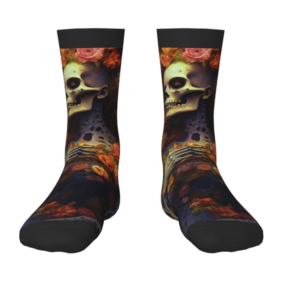 Fuzoiu Vintage Floral Skull Print Kids Socks For Boys Girls,Grip Crew Socks with Non Slip,Lightweight Stretch Crew Socks,Toddlers Crew Boot Socks