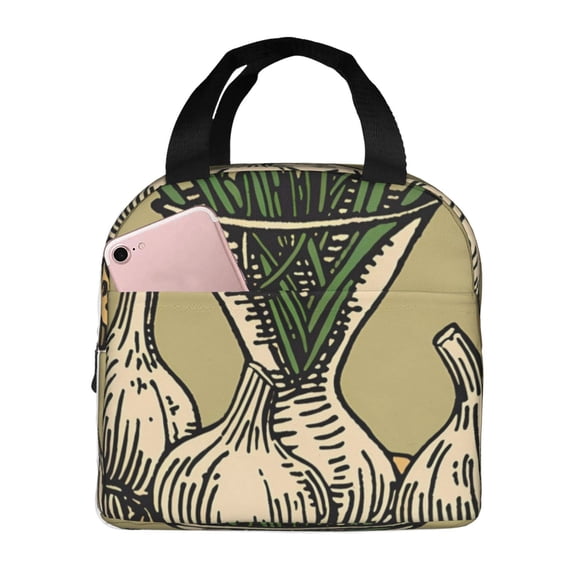 Fuzoiu Vintage Garlic Bread Illustration Print Lunch Bag for Women & Men,Adult Insulated Lunch Box,Leakproof Cooler,Food Lunch Containers,Reusable Lunch Tote Bags for Work, Travel, Outdoor