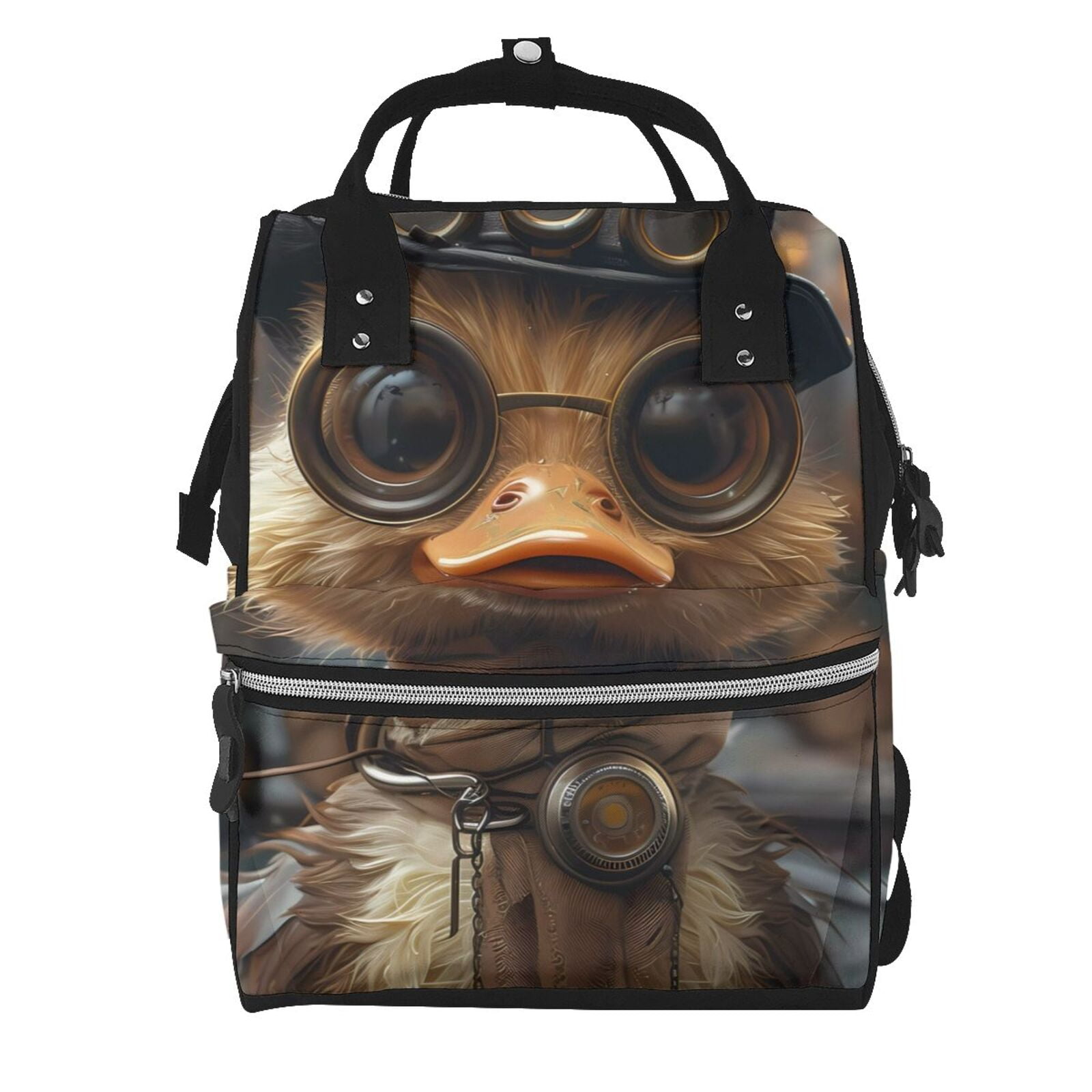 Fuzoiu Vintage Gentleman Duck Print Diaper Bag Backpack,Baby Essentials Travel Tote,Multi function Waterproof Diaper Bag, Travel Essentials Baby Bag - Unisex