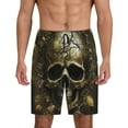 thumbnail image 1 of Fuzoiu Vintage Gold Leaf Skull Print Pajama Shorts for Men, Men's Pajama Bottoms,Mens Lounge Sleepwear,Pajama Pants with Pocket-Small, 1 of 1