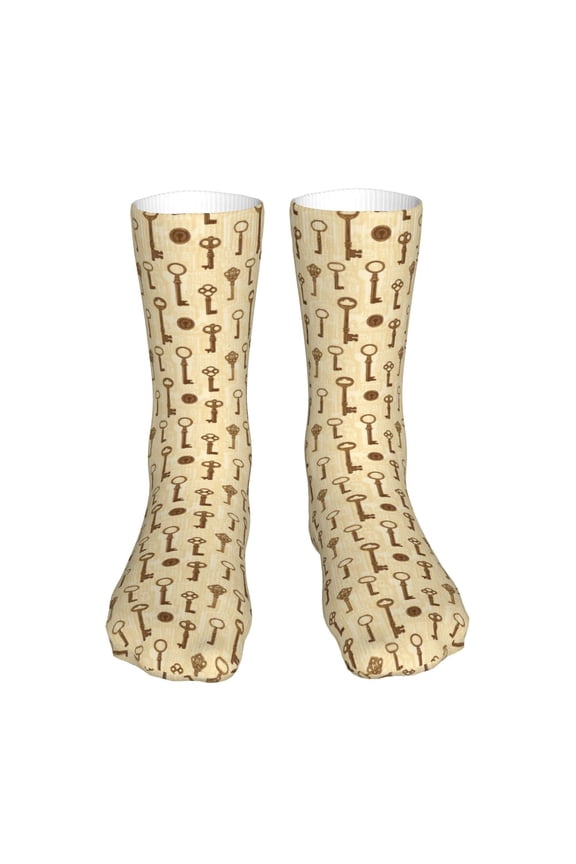 Vintage Keys Print Crew Socks,Casual Athletic Gym LightWeight Thin Socks,Casual Crew Socks for Men Woman,Calf Length Crew Socks