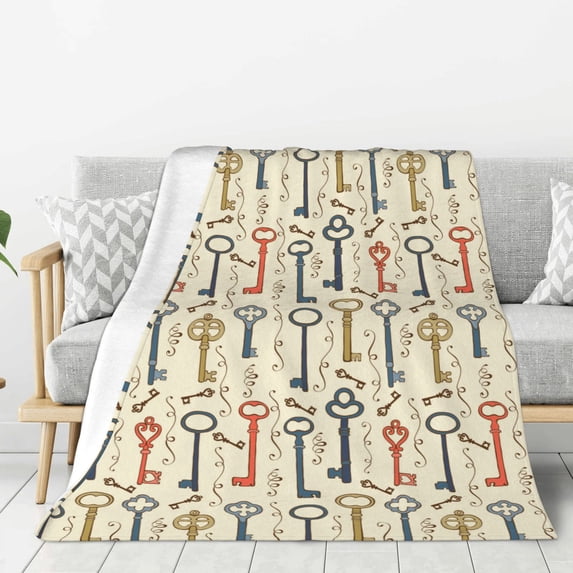 Fuzoiu Vintage Keys1 Print Flannel Throw Blanket,Light Weight Warm Decorative,Throw Blanket Cover for Sofa, Couch, Bedroom,Travel-80"x60"