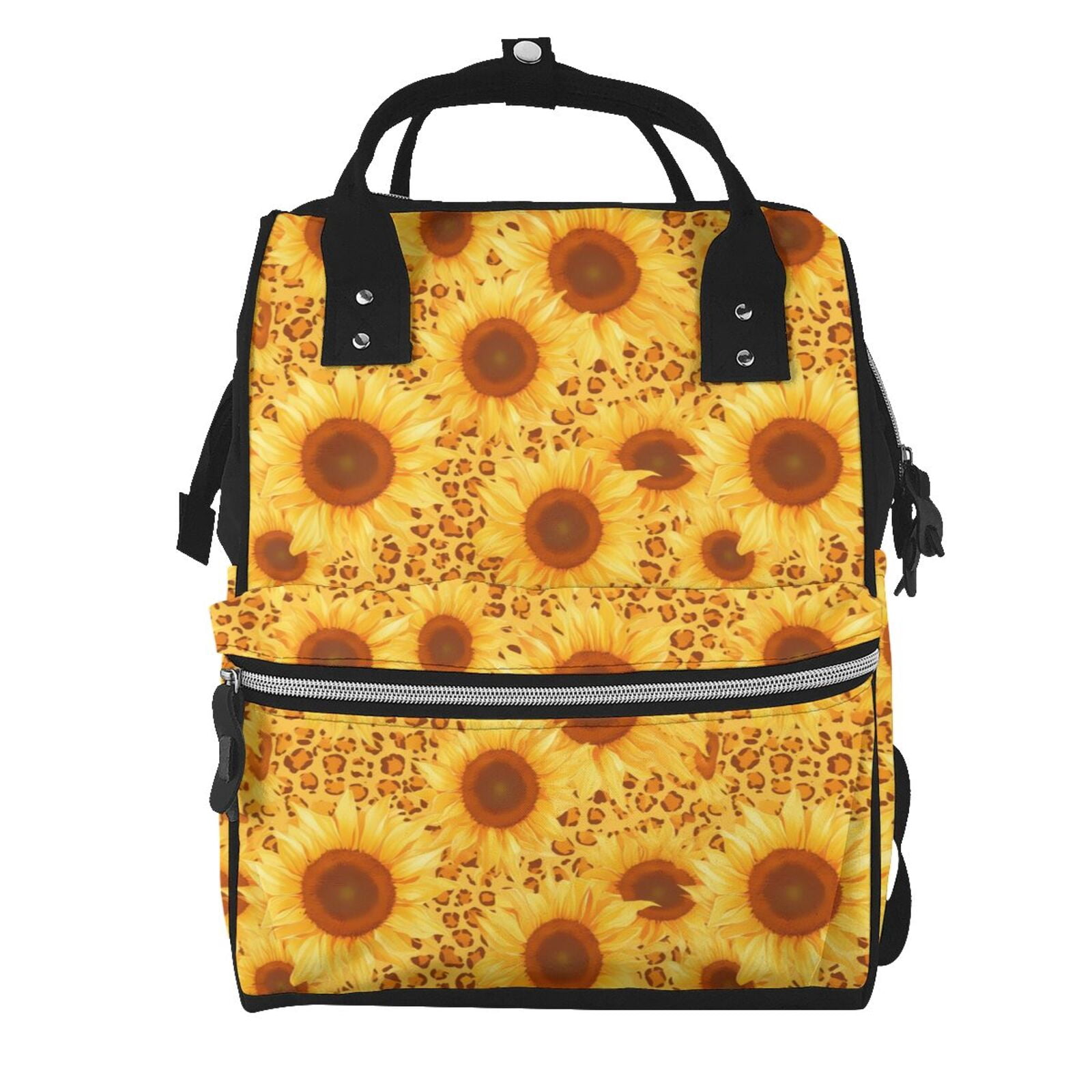 Fuzoiu Vintage Leopard Print Sunflower Print Diaper Bag Backpack,Baby Essentials Travel Tote,Multi function Waterproof Diaper Bag, Travel Essentials Baby Bag - Unisex