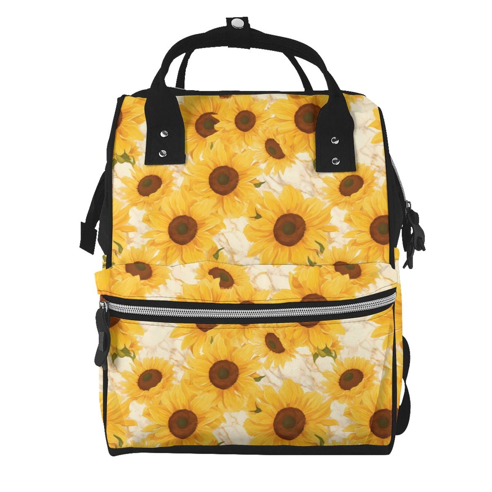 Fuzoiu Vintage Marble Pattern Sunflower Print Diaper Bag Backpack,Baby Essentials Travel Tote,Multi function Waterproof Diaper Bag, Travel Essentials Baby Bag - Unisex