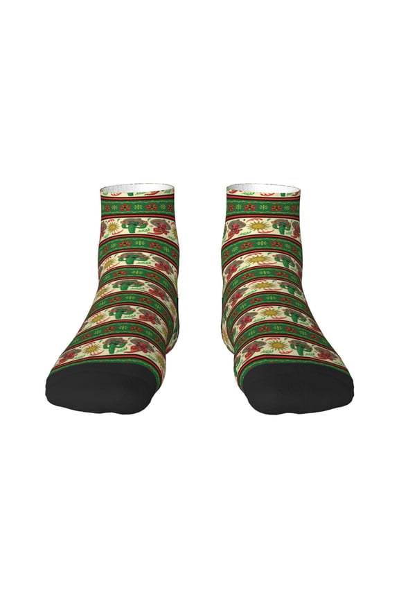 Vintage Mexican Print Adult Socks, Crew Moisture-wicking Socks, Unisex Cushion Crew Socks,Casual Sports Ankle Socks