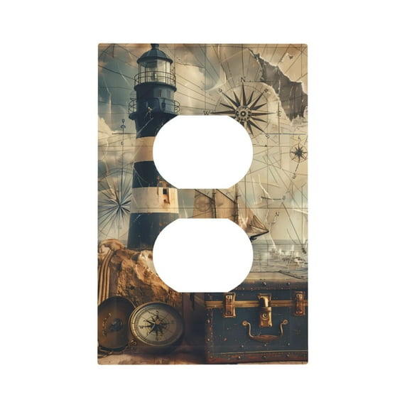 Fuzoiu Vintage Nautical Lighthouse Print Single Duplex Outlet Cover Plate, Light Switch Cover, for Receptacle Light Switch, Switch Cover Decorative Wallplate-Style S