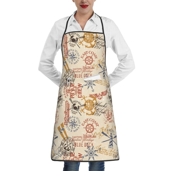 Fuzoiu Vintage Nautical Print Kitchen Cooking Aprons,Kitchen Cooking BBQ Aprons,Chef Apron with 2 Pockets for Men Women,Art Aprons for Painting Pottery Ceramics