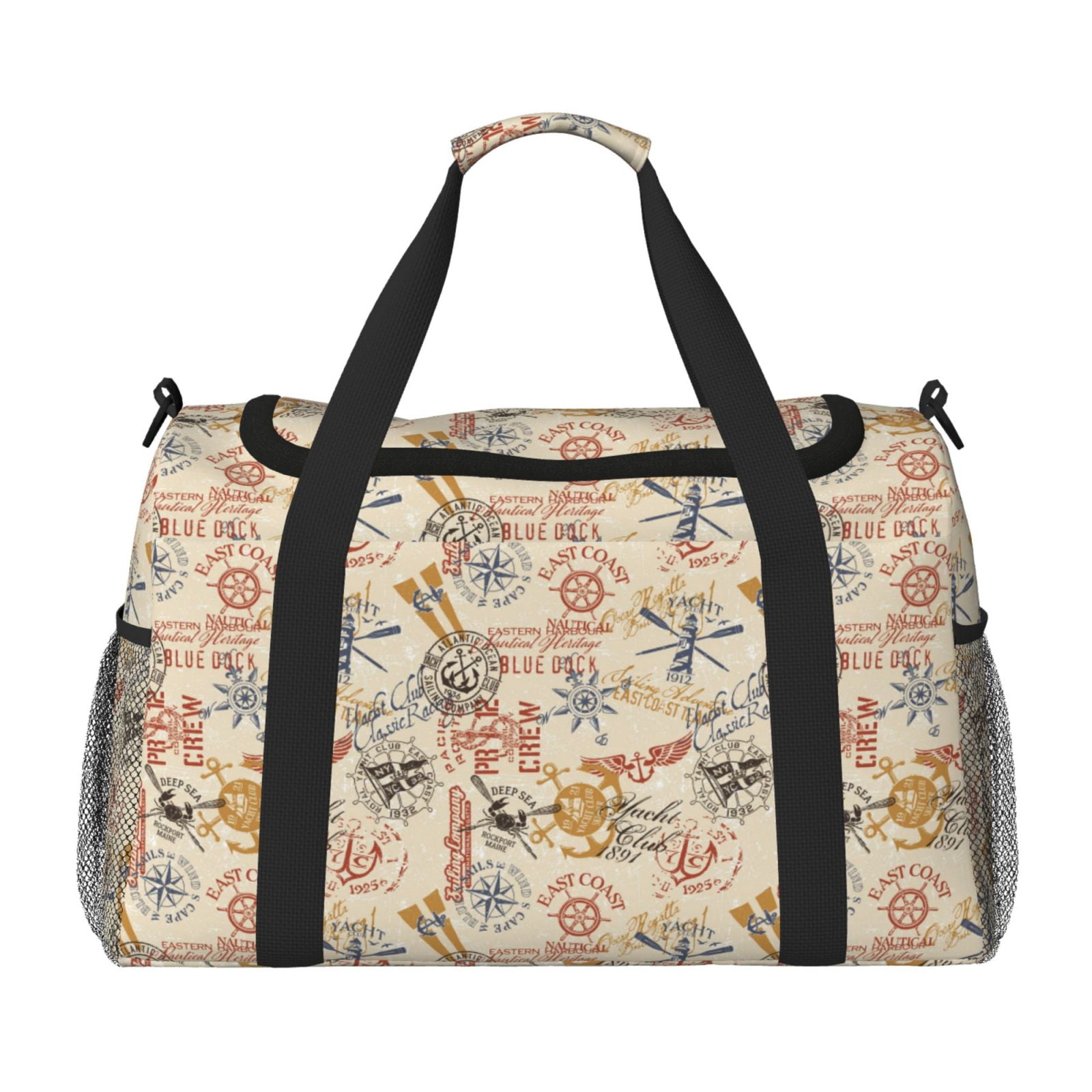 Fuzoiu Vintage Nautical Print Travel Duffle Bag,Carry On Tote Bags,Duffel Bag,Sport Gym Bag, Hospital Bag for Labor and Delivery, Overnight Bag,Luggage Bag