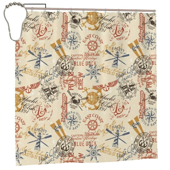 Fuzoiu Vintage Nautical Print Waterproof Shower Curtain 72x72in with Heavy Duty Metal Grommets,Machine Washable Spring Modern Shower Curtains