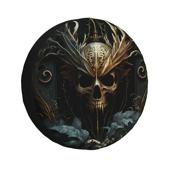 Fuzoiu Vintage Ornate Skull Print Universal Spare Tire Cover with Buckle Strap, Waterproof Wheel Covers for Jeep, Trailer, RV, Truck and All Car-15 inch