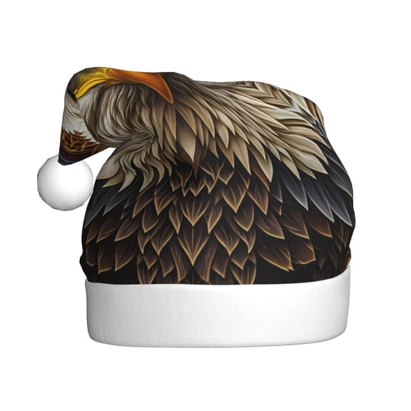 Fuzoiu Vintage Pattern Bald Eagle Print Santa Hat Christmas Hat for Adults,Santa Hats with Pompom, Unisex Xmas Holiday Hat for Christmas New Year Festive Party Supplies