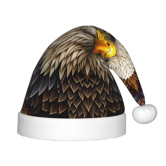 Fuzoiu Vintage Pattern Bald Eagle Print Santa Hat Christmas Hat for kids,Santa Hats with Pompom, Unisex Xmas Holiday Hat for Christmas New Year Festive Party Supplies