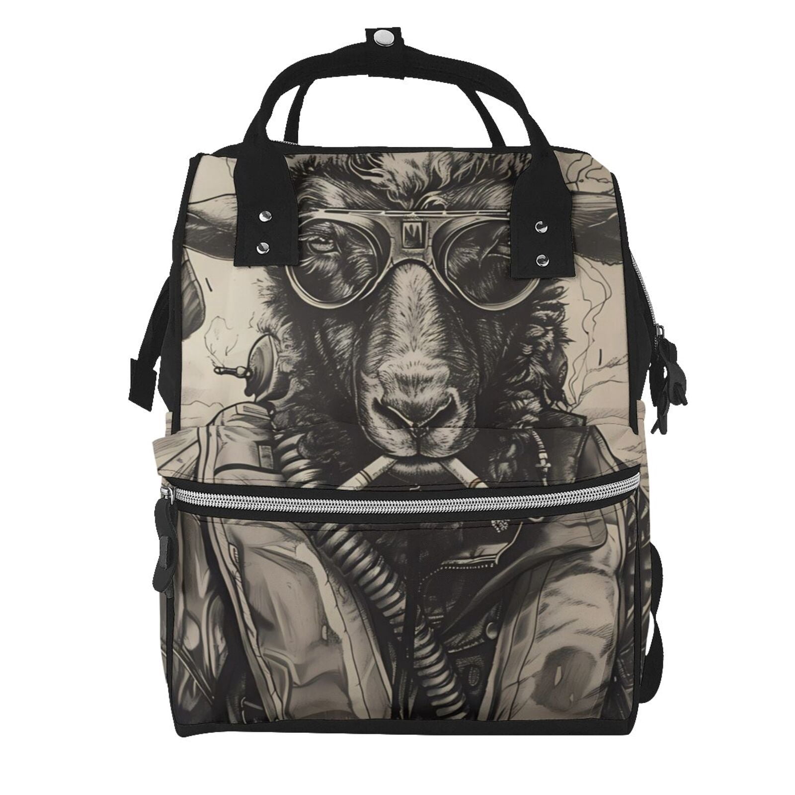 Fuzoiu Vintage Ram Pilot Print Diaper Bag Backpack,Baby Essentials Travel Tote,Multi function Waterproof Diaper Bag, Travel Essentials Baby Bag - Unisex