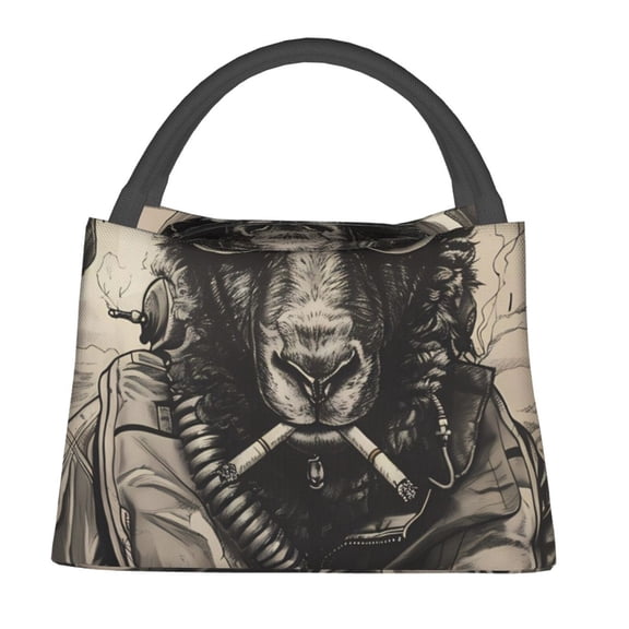 Fuzoiu Vintage Ram Pilot Print Portable Insulation Lunch Bag,Large Lunch Box,Container Reusable Leakproof Tote for Work, Travel, and Outdoor Activities