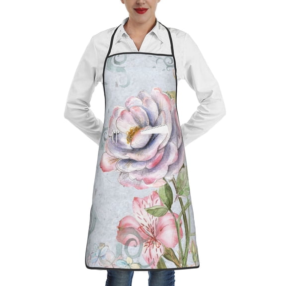Fuzoiu Vintage Rose Print Kitchen Cooking Aprons,Kitchen Cooking BBQ Aprons,Chef Apron with 2 Pockets for Men Women,Art Aprons for Painting Pottery Ceramics