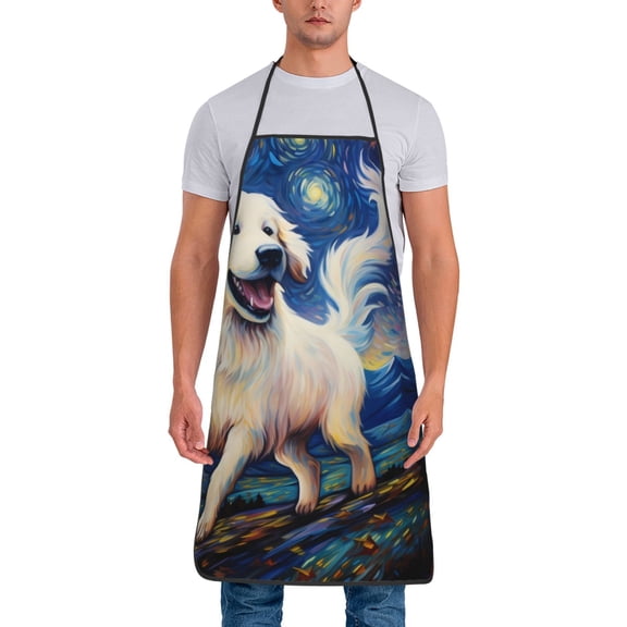 Fuzoiu Vintage Starry Sky Puppy Print Waterproof Apron, Kitchen Apron for Women Men Chef, Apron for Christmas Dinner Party Cooking Baking Crafting House Cleaning Kitchen