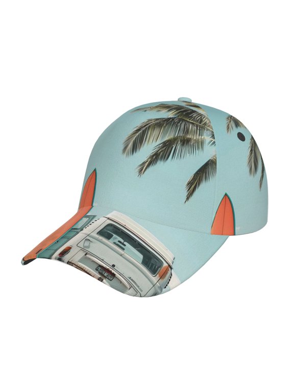 Vintage Surf Van Beach Print Adjustable Baseball Cap for Men and Women, Unisex Sports Hat, Sun Protection Hat for Running Workouts and Outdoor Activities All Seasons