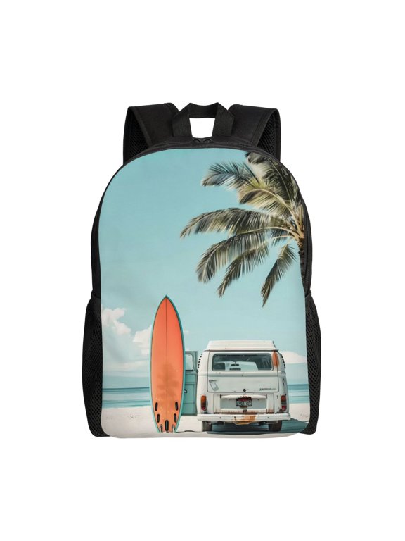 Vintage Surf Van Beach Print Laptop Backpack,Work Business Backpacks, Large Capacity Nurse Bag College Bookbag for School, Waterproof Casual Daypack for Travel
