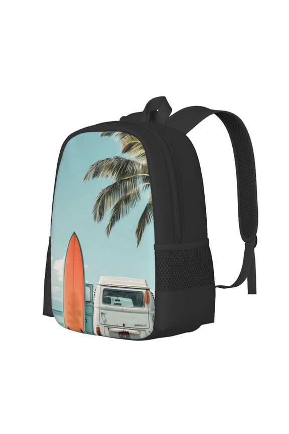 Vintage Surf Van Beach Print Large Capacity Backpack,Travel Backpack,Laptop Bag,College School Rucksack Bag,for School, Travel & Outdoor Activities