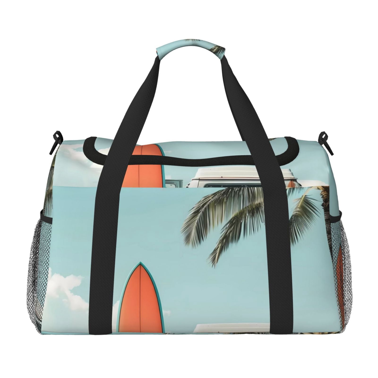 Fuzoiu Vintage Surf Van Beach Print Travel Duffle Bag,Carry On Tote Bags,Duffel Bag,Sport Gym Bag, Hospital Bag for Labor and Delivery, Overnight Bag,Luggage Bag