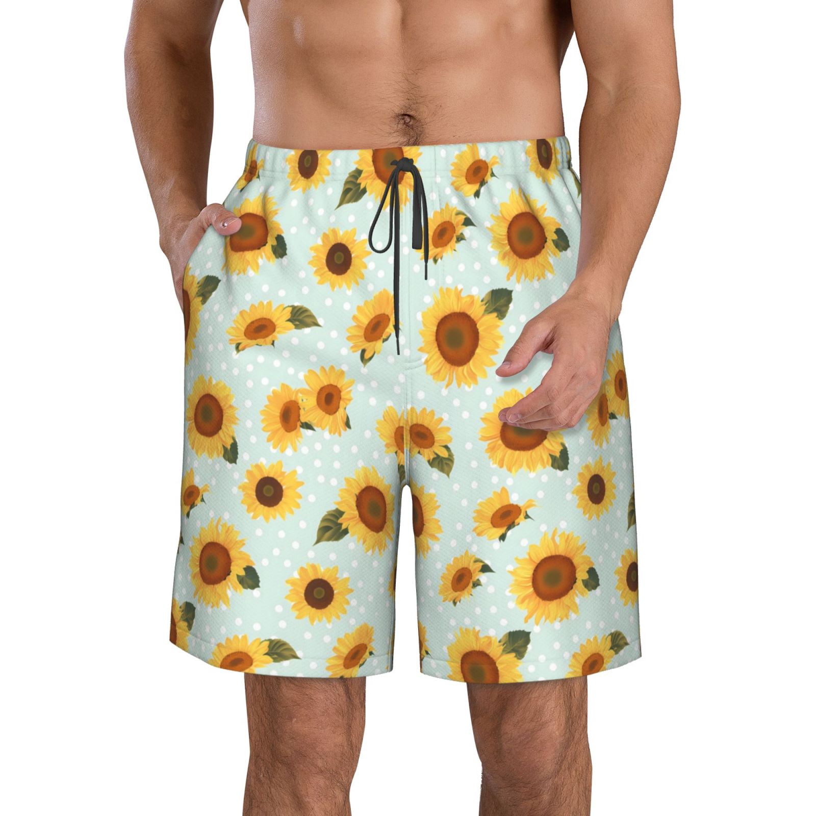 Blue Sunflower Print Men's Shorts