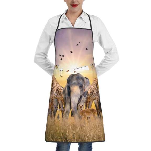 Fuzoiu Vintage Wildlife Protection Print Kitchen Cooking Aprons,Kitchen Cooking BBQ Aprons,Chef Apron with 2 Pockets for Men Women,Art Aprons for Painting Pottery Ceramics