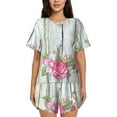 thumbnail image 1 of Fuzoiu Vintage Wood with Floral Print Women's Short-Sleeved Pajama Set,Lounge Sleepwear Set,Womens Pajama Sets 2 Piece,Button-Up Top and Shorts with Pockets-3X-Large, 1 of 7