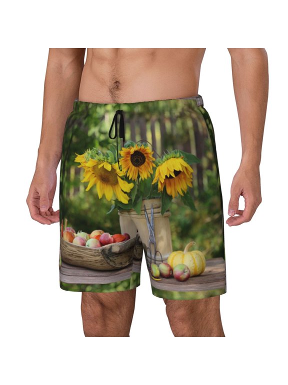 Vintage Wooden Bucket Print Men's Swim Shorts,Quick-Dry Double-Layer Swim Trunks,Board Trunks,Beach Shorts Swimwear Bathing Suits-