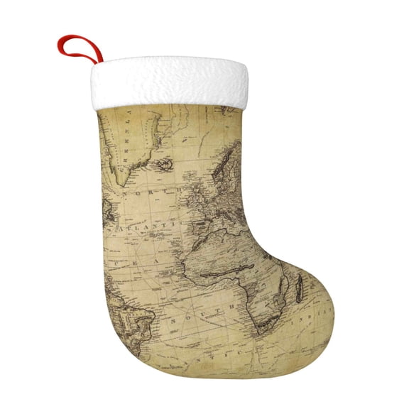 Fuzoiu Vintage World Map Print Christmas Stockings, Party Supplies & Kids Gifts,Big Xmas Stockings Decoration for Family Decorations Hanging Ornament for Xmas Holiday Party