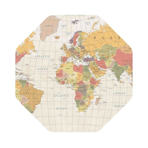 Fuzoiu Vintage World Map1 Print Leather Coasters Set,Drink Coasters Set of 6,for Tabletop Protection, Durable PVC Coasters,Home Décor and Housewarming Gift,Octagon