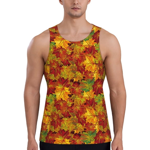 Fuzoiu Vintage maple leaf autumn Print Men's Workout Tank Tops,Sleeveless Gym Shirt Quick Dry,Fitness Bodybuilding T-Shirt,Muscle Athletic Workout Tee-Medium