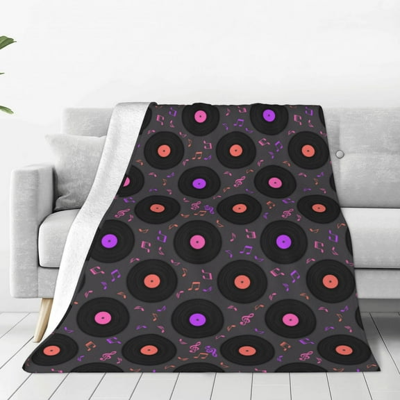 Fuzoiu Vinyl Records Musical Notes Print Ultra-Soft Micro Fleece Blanket,All Seasons Flannel Throw, Lightweight Blanket for Bed, Sofa, Couch, Movie Night, Camping, and Travel-50"x40"