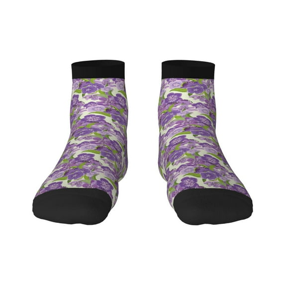 Fuzoiu Violets Flowers Print Adult Socks, Crew Moisture-wicking Socks, Unisex Cushion Crew Socks,Casual Sports Ankle Socks