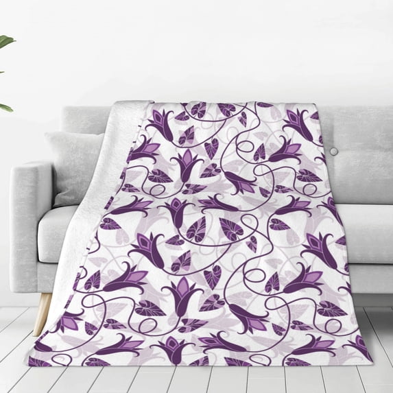 Fuzoiu Violets Flowers Print Ultra-Soft Micro Fleece Blanket,All Seasons Flannel Throw, Lightweight Blanket for Bed, Sofa, Couch, Movie Night, Camping, and Travel-50"x40"