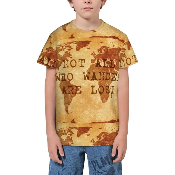 Fuzoiu Not All Those Who Wander Are Lost2 Print Youth Short Sleeve T-Shirt,Youth Dry-Fit Active Athletic T-Shirt,Short Sleeve Tops Tees for School, Sports, and Casual Wear