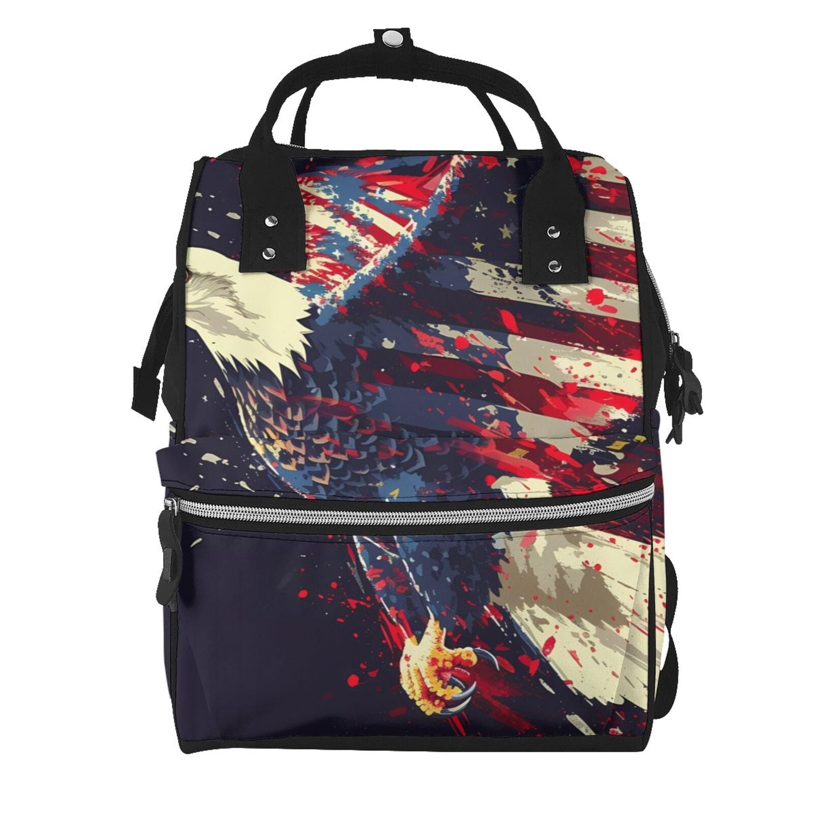Fuzoiu Watercolor Bald Eagle Print Diaper Bag Backpack,Baby Essentials Travel Tote,Multi function Waterproof Diaper Bag, Travel Essentials Baby Bag - Unisex
