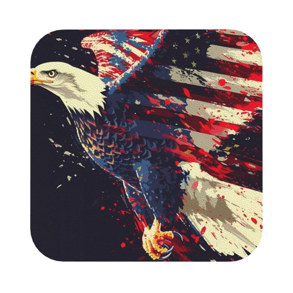 Fuzoiu Watercolor Bald Eagle Print Leather Coasters Set,Drink Coasters Set of 6,for Tabletop Protection, Durable PVC Coasters,Home Décor and Housewarming Gift,Square
