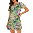 thumbnail image 1 of Fuzoiu Watercolor Blooming Cactus Print Women Nightgowns, Soft Comfy Lightweight Short Sleeves Sleepwear,Crew Neck Loungewear, 1 of 6