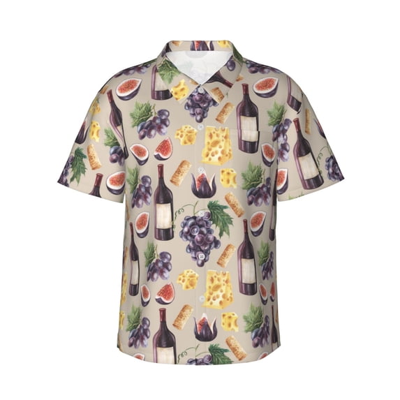 Fuzoiu Watercolor Bottles And Glasses Print Hawaiian Shirt for Men, Summer Beach Casual Short Sleeve Button Down Shirts, Men’s Beach Summer Shirts with Pocket,X-Large