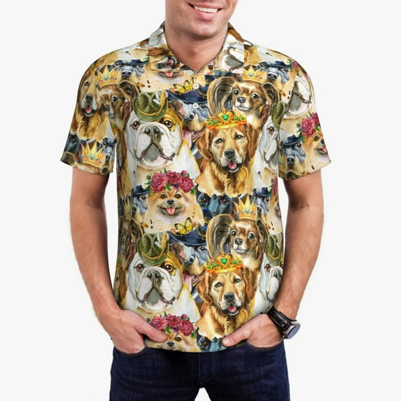Fuzoiu Watercolor Dogs Print Men's Polo Shirts Short Sleeve,Golf Shirts for Men,Mens Golf Shirt Moisture Wicking Quick-Dry-3X-Large