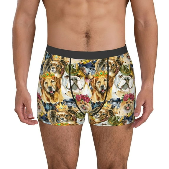 Fuzoiu Watercolor Dogs Print Men's Ultra Breathable Underwear,No Riding Up Boxer Briefs with ComfortFlexible Waistband-X-Large