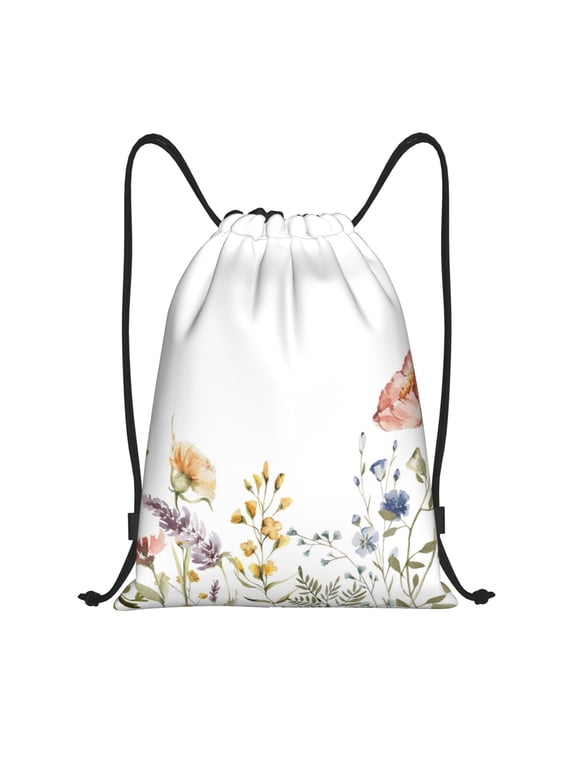 Watercolor Floral Print Drawstring Backpack for Gym, Travel, Yoga,Sports Sackpack String Bag for Women Men-Small