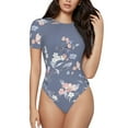 thumbnail image 1 of Fuzoiu Watercolor Flowers Butterfly Print Women's Short-Sleeved Onesie, Short Sleeve Body Suits, Women Round Neck Bodysuits for Women,for Daily Wear, Parties, and Layering-XX-Large, 1 of 7